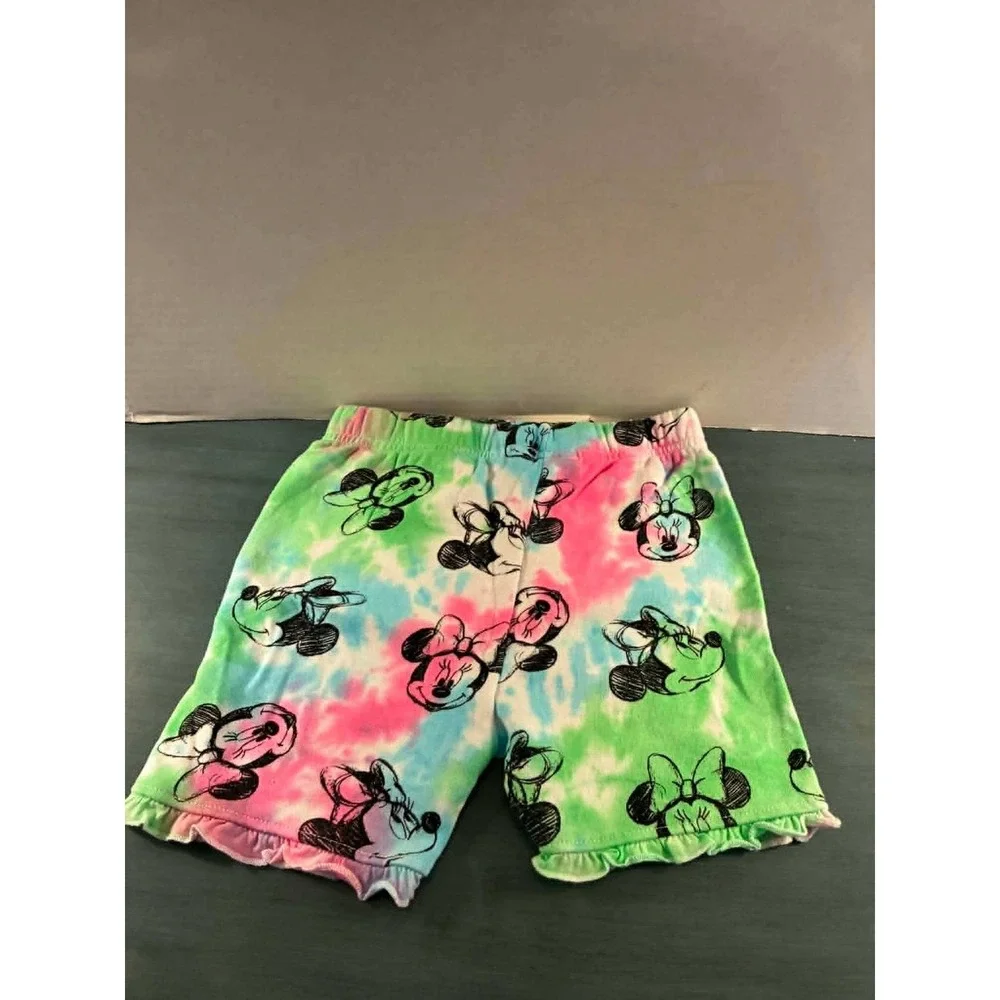 Disney Minnie Mouse 3pc Outfit Set Girls Size 5 Pink Green Tie Dye Excellent